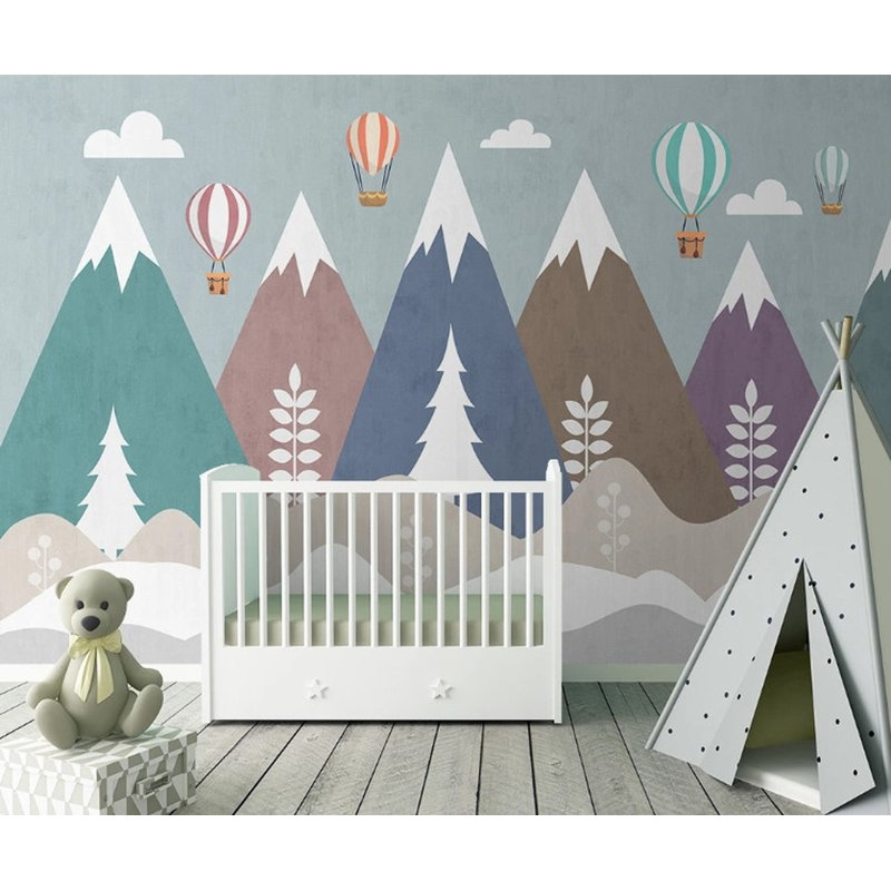 Papier peint amovible en forme de triangle coloré de montagnes enneigées, L 114 po x l 204 po