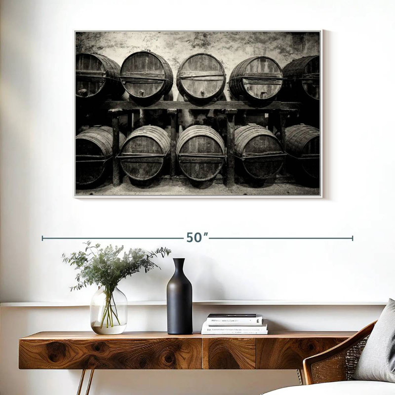 Tonneaux de vin, 40 po x 27 po, Cadre flottant blanc