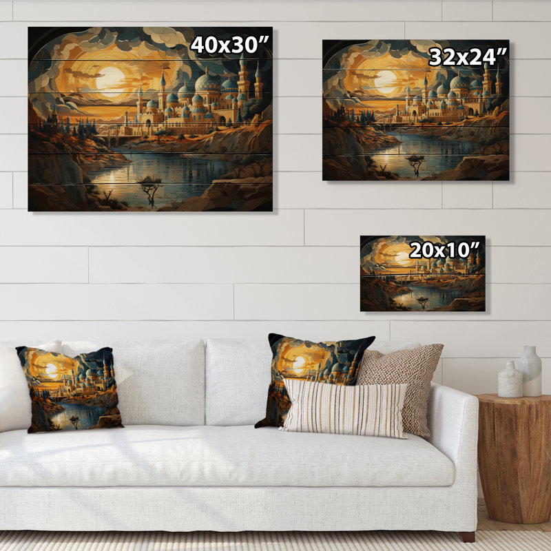 Motif islamique «II» - Impression sur bois sans cadre, H 24 po x l 32 po x P 0,78 po