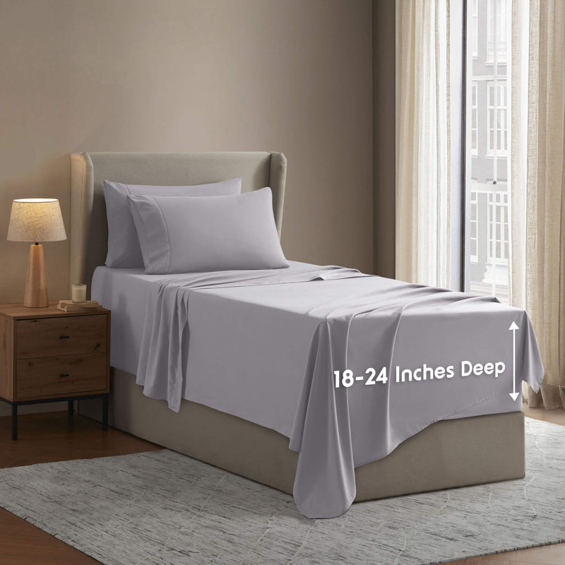 Ensemble de draps 6 pièces Luxury, Light Grey Lavender, Cal King Fitted Sheet with 4 Pillowcases