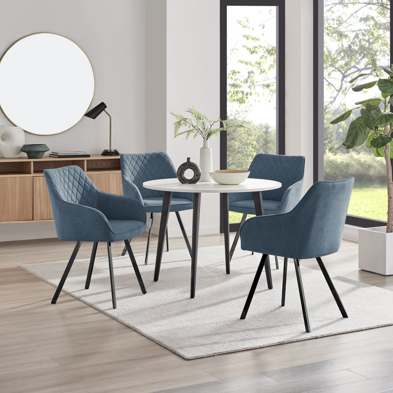 Betsab 4 - Person Dining Set, Blue, Oak/Black