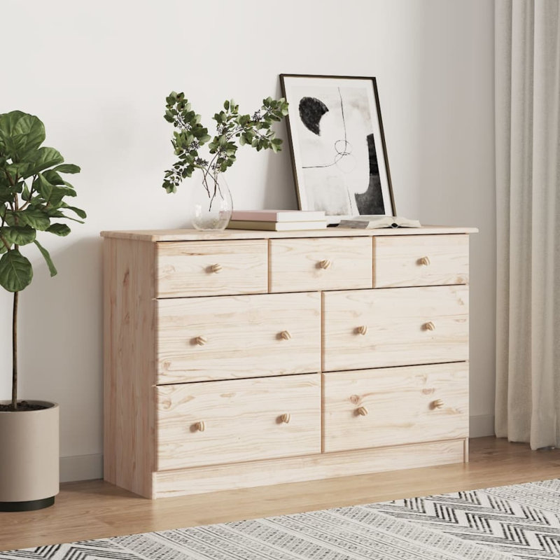 Manahial Solid Wood 112cm W 7 - Drawer Chest of Drawers, Light Brown