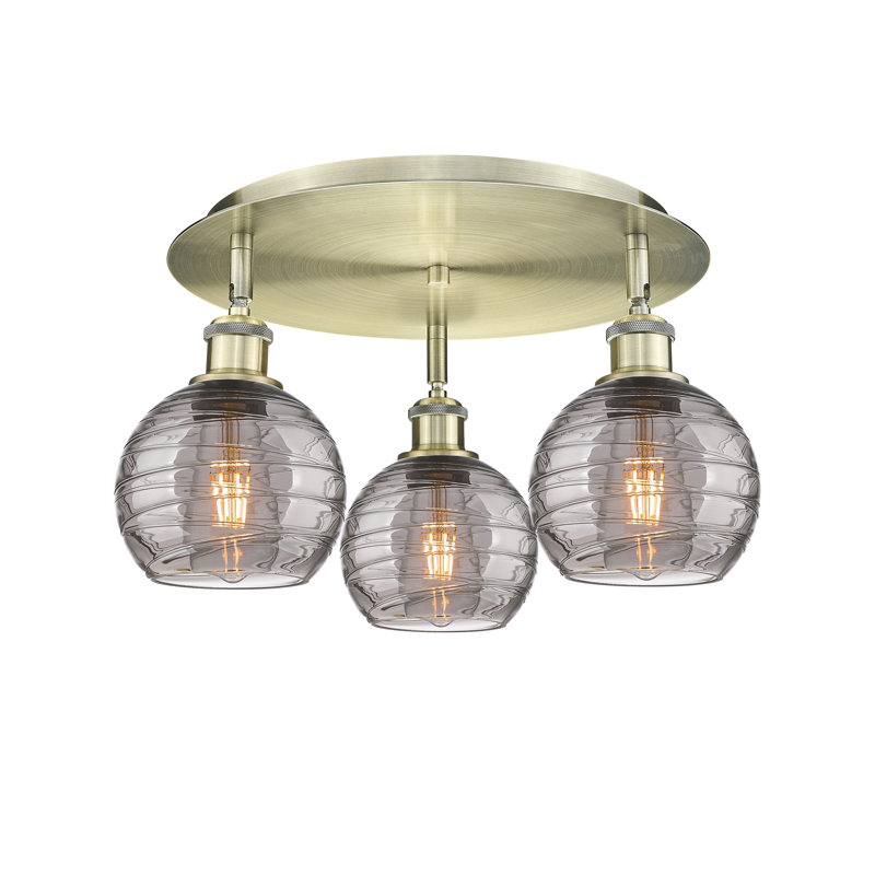 Essex Glass Flush Mount, Antique Brass, 9.13" H x 17.63" W x 17.63" D