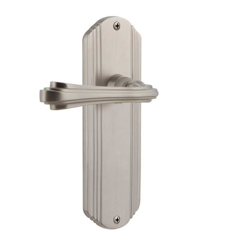 Deco Plate Privacy (Bed & Bath) with Fleur Lever, Satin Nickel, 2.75"