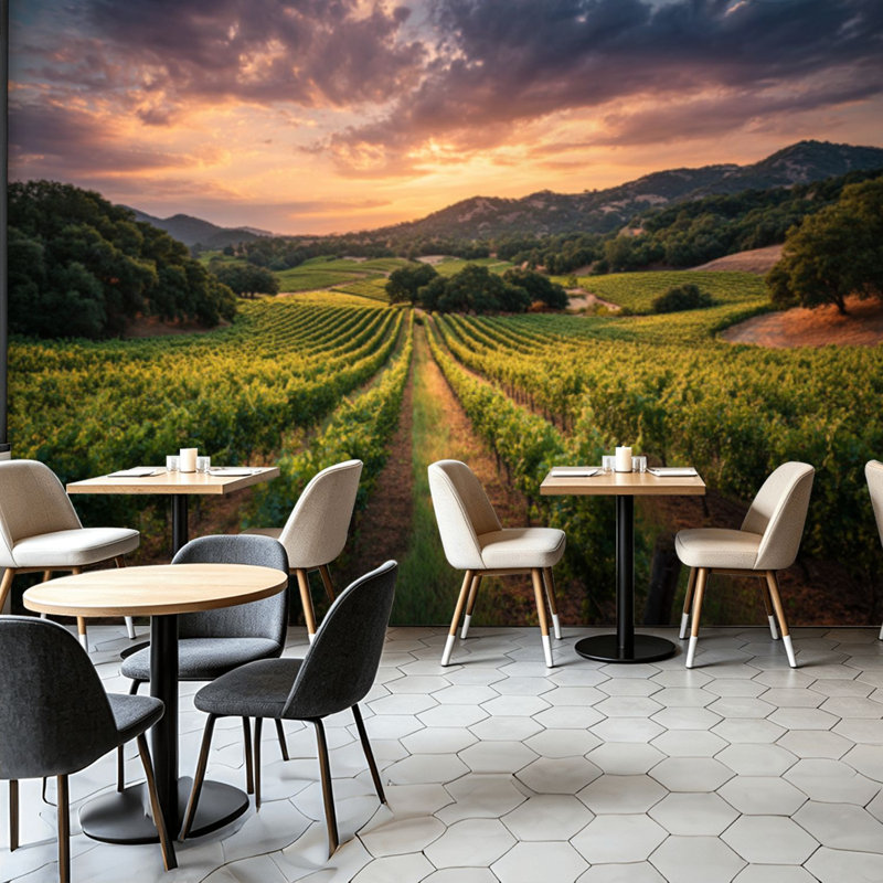 Papier peint adhésif pelez et collez Vineyard Sunset, art mural auto-adhésif et amovible
