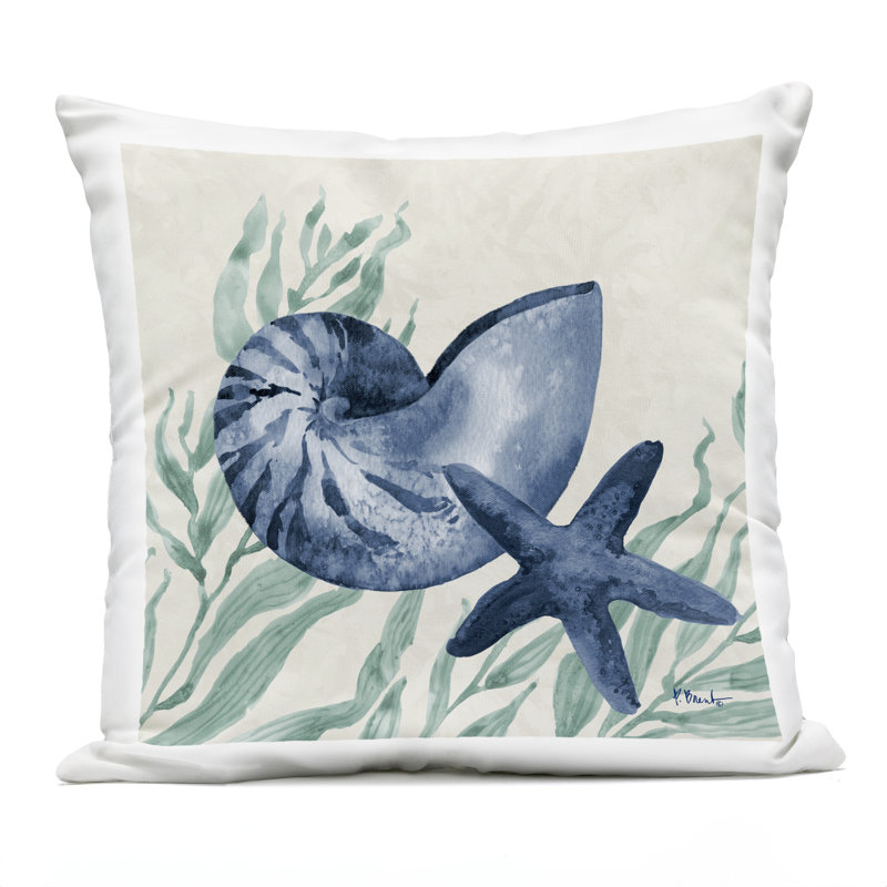 Nautical Tampico Shells Outdoor Printed Pillow design by Paul Brent
