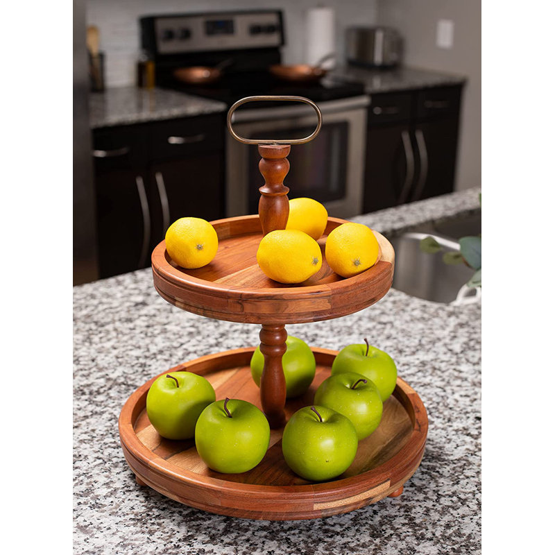 BIRDROCK HOME 2-Tier Farmhouse Serving Tray With Handle - Espresso