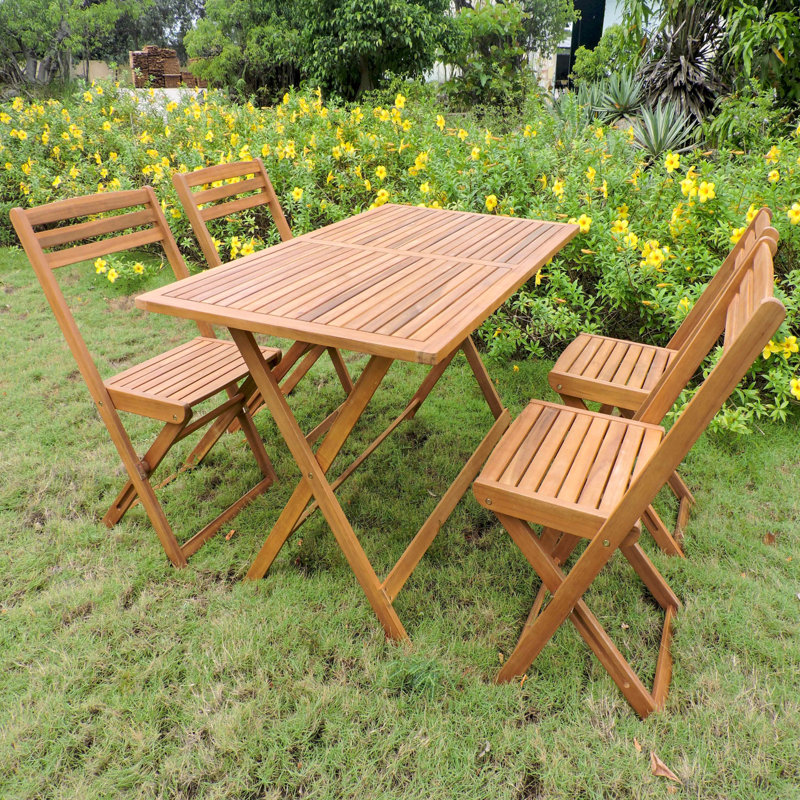 Clemmons 4 - Person Acacia Wood Patio Dining Set with Rectangular Table