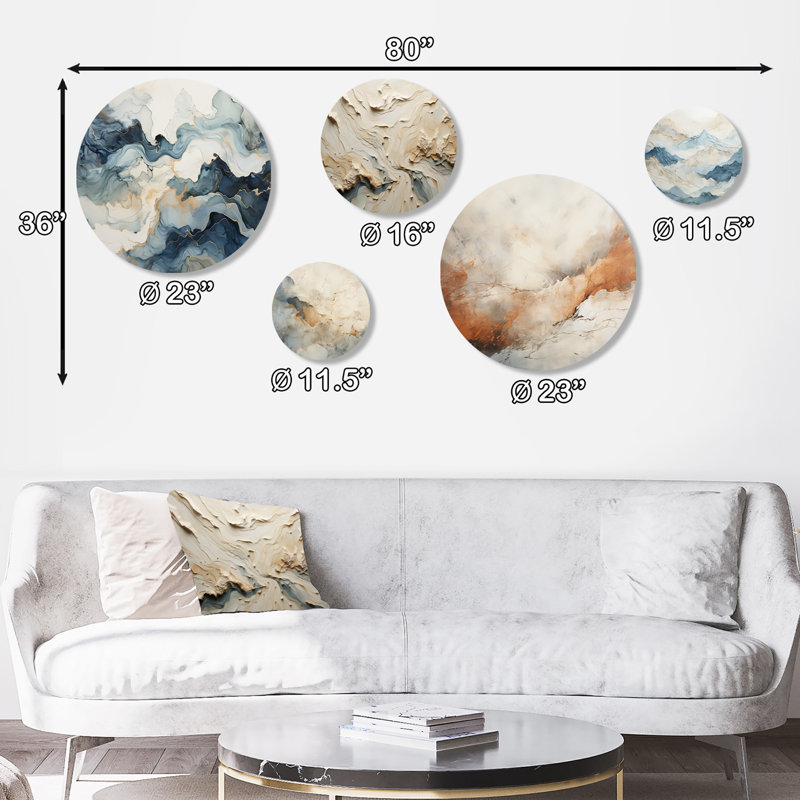 Minimalisme «River Mountain Wonders I» - ensemble d'art mural rond de 5 pièces