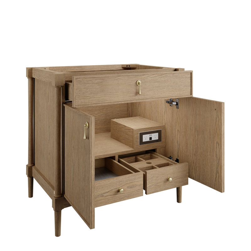 Kinnsden 36" W Single Vanity, Siberian Silestone, 8" Widespread, Weathered Oak