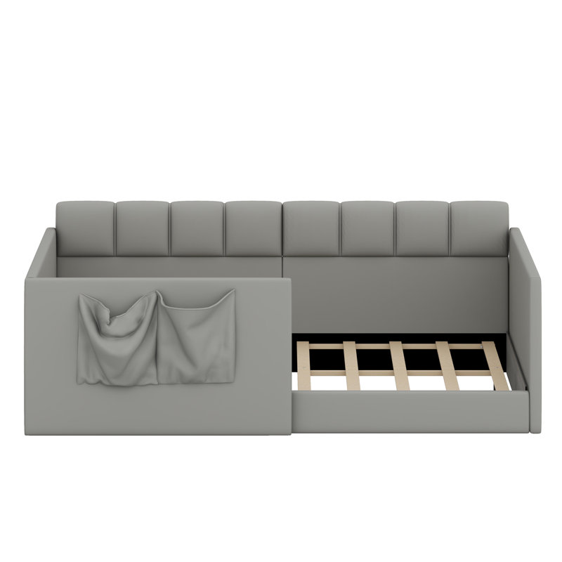Upholstered Daybed Sofa with High Side Panels, Side Entrance & Storage Pockets, Gray
