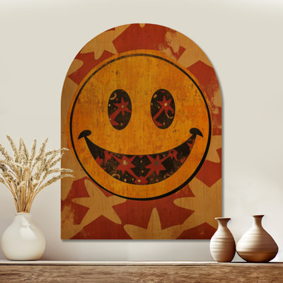 Rana II - Décoration murale rétro en bois jaune en forme d'arche