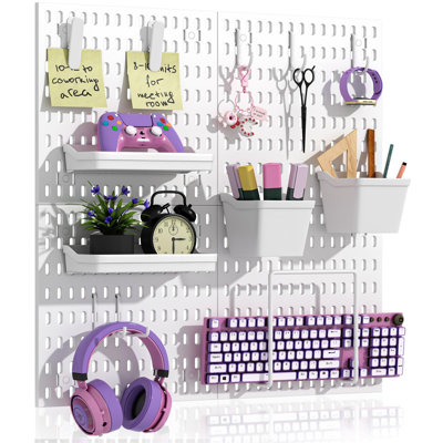 Ensemble de 4 panneaux perforés - Organisateur de panneau mural blanc 12 po x 12 po avec 13 accessoires pour panneaux muraux en plastique