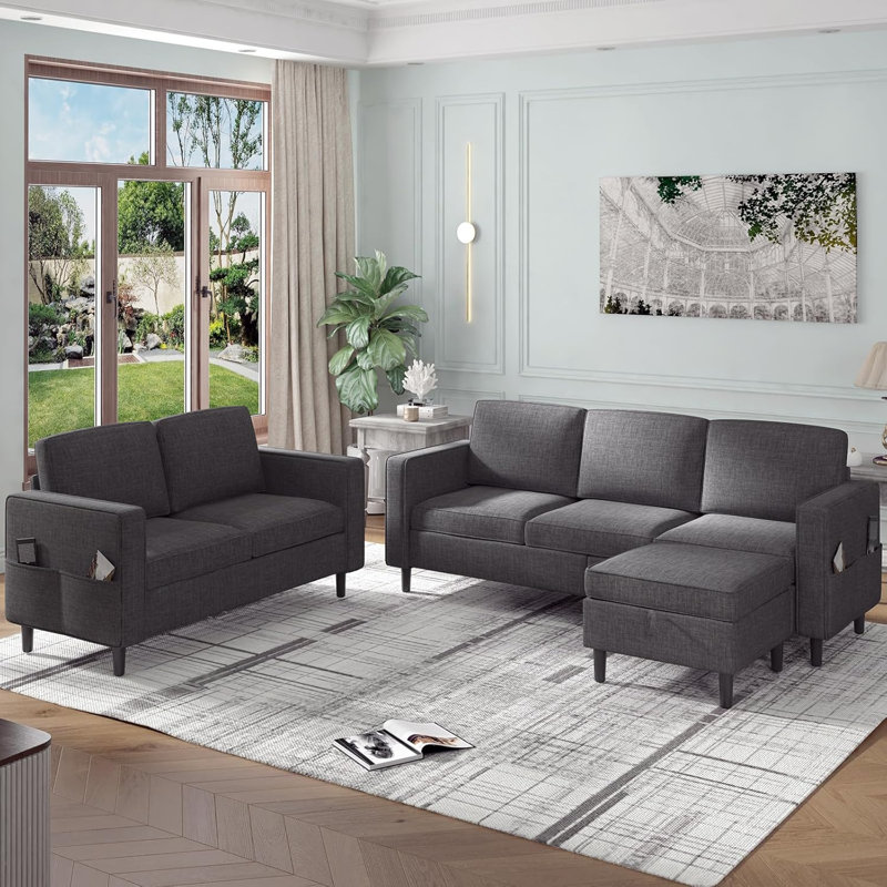 Canapé modulaire en L avec rangement, Gris foncé