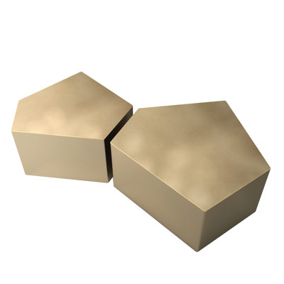 Irregular Pentagon Cocktail Table , Antique Gold Geometric Design, Living Room Decor, , No Assembly, Of 2 Center Collection, Pattern, Room, 2