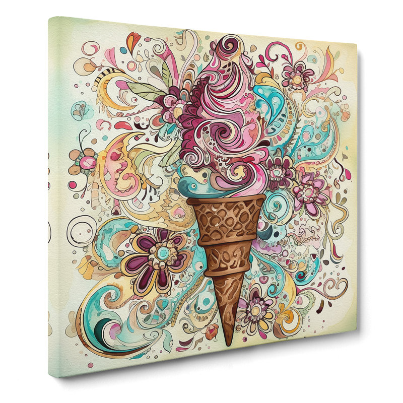Ice Cream Paisley - Wrapped Canvas, 35cm H x 35cm W x 3cm D