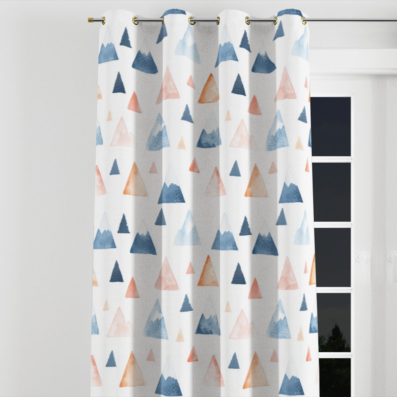 Kids Geometric Blackout Curtains - Landscape Mini Mountains Grommet Curtain - 1 Panel, Gold Grommets, 52" W x 108" L