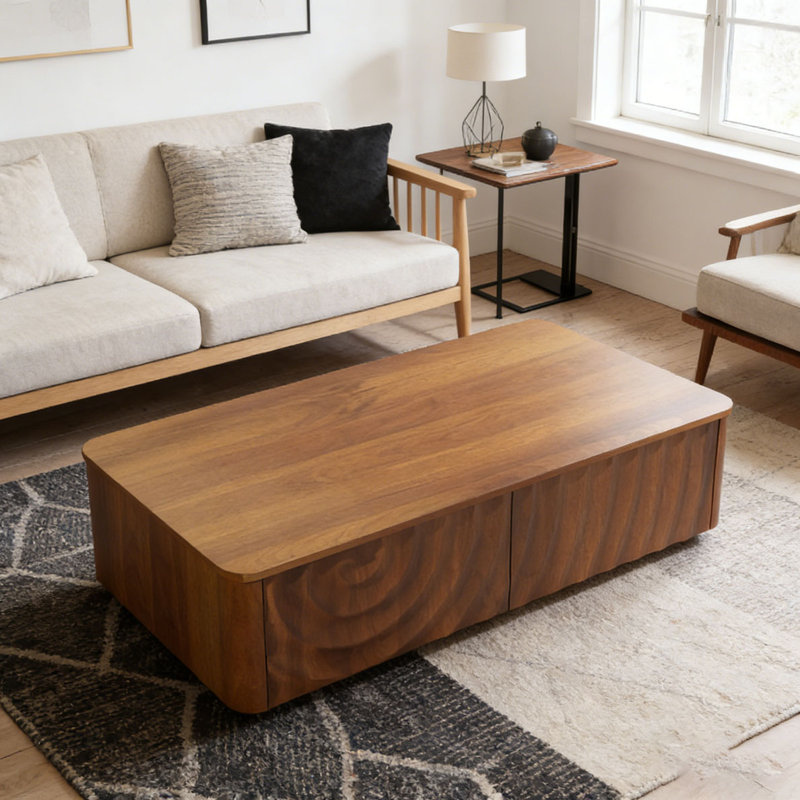 Table basse rectangulaire 47 po avec rangement, Noyer brun