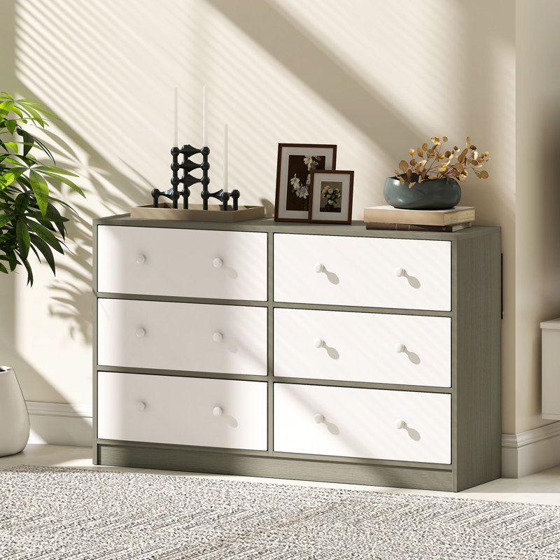  Chest of Drawers, 6 Drawer Dresser for Bedroom, White and Grey, White/Grey