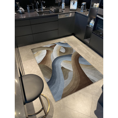 Blue-Brown Themed Ivy Stripe Spiral Shape Patterned Creative Modern Decorative Rug
