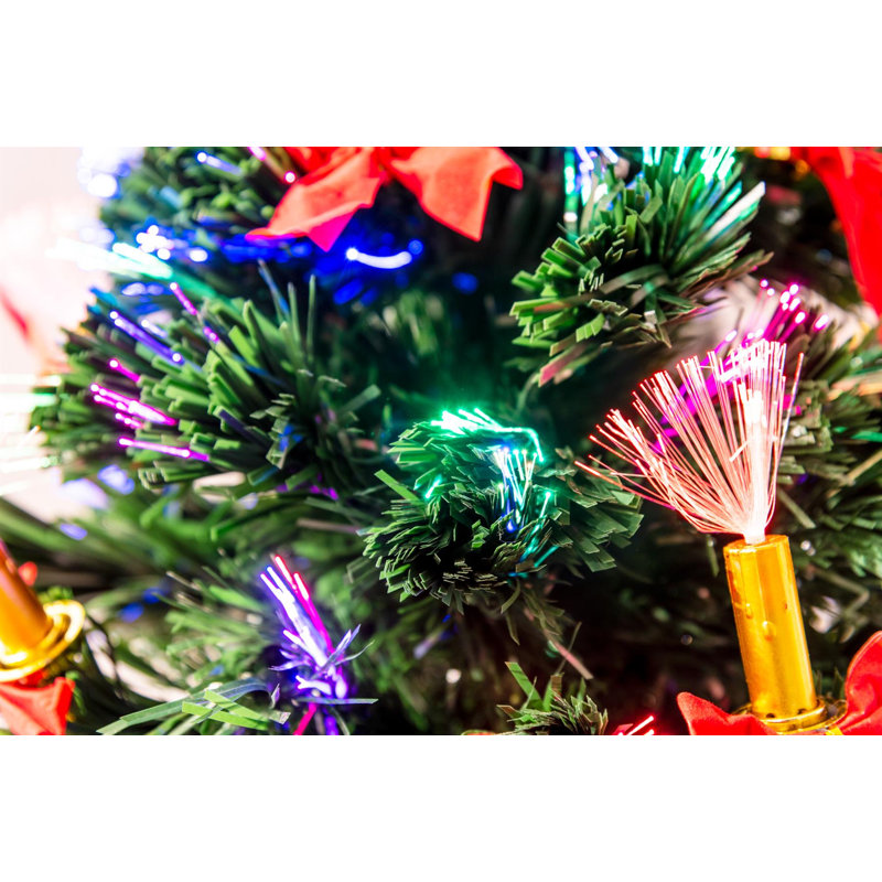 2Ft Candle & Bow Fibre Optic Christmas Tree, Green PVC, Pre-Lit Decorative Indoor Display
