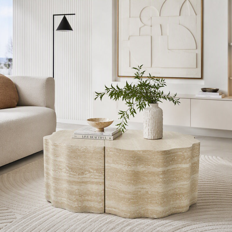 Ensemble de 2 tables basses rondes gigognes avec fonction de couchage pour animaux de compagnie, 39.56"W, Beige