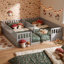 Lit double simple en pin massif avec plancher, finition peinte expresso, barrières de sécurité semi-fermées et entrée ouverte, plateforme de couchage basse partagée pour enfants-82267236
