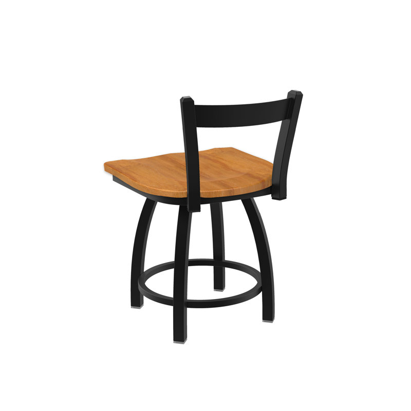 Tabouret de coiffeuse en métal Catalina, Noir froissé, Bois - érable moyen
