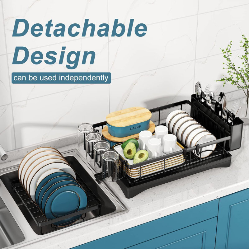 Stainless Steel Dish Drying Rack For Kitchen Counter With Drainboard, 2-Tier Space Saving Dish Rack With Utensil Holders And Detachable Parts, Large Capacity For Plates Bowls And Pots