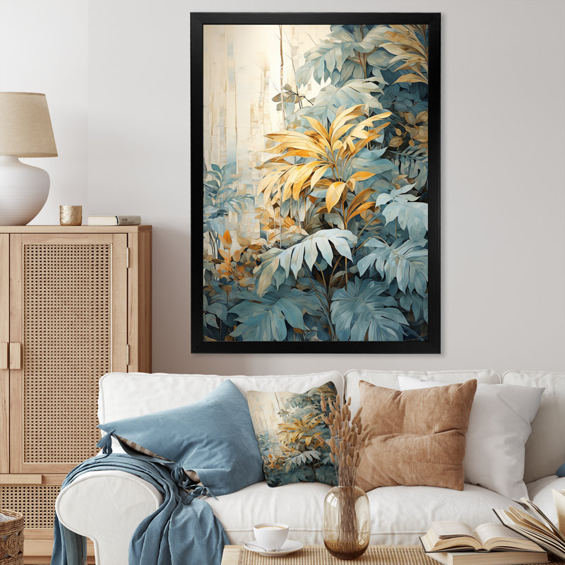«White and Blue Tropical Expression I», reproduction sur toile, Cadre simple noir, H 20 po x l 12 po x P 1 po