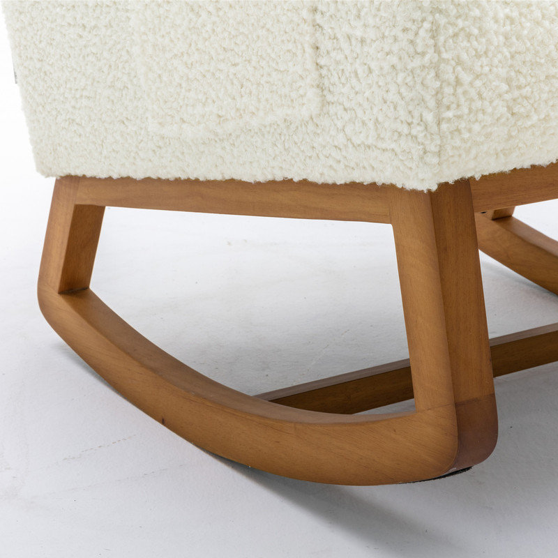 White Teddy Upholstered Wood Rocking Chair with Side Pocket