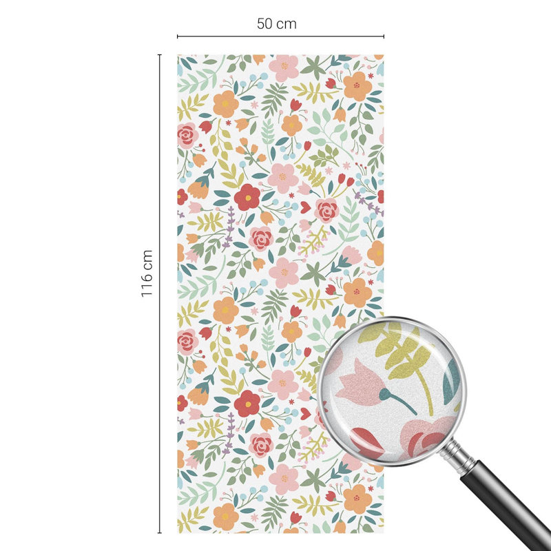 Floral pattern stained glass imitation privacy frosted window film 100x116 Tulup, 50cm W x 116cm L