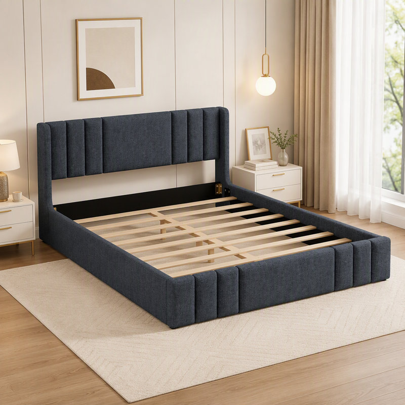 Structure de lit plateforme tapissier, Grand lit, Gris