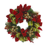 26" Holiday Wreath with Festive Leaves, Ornaments and Bows