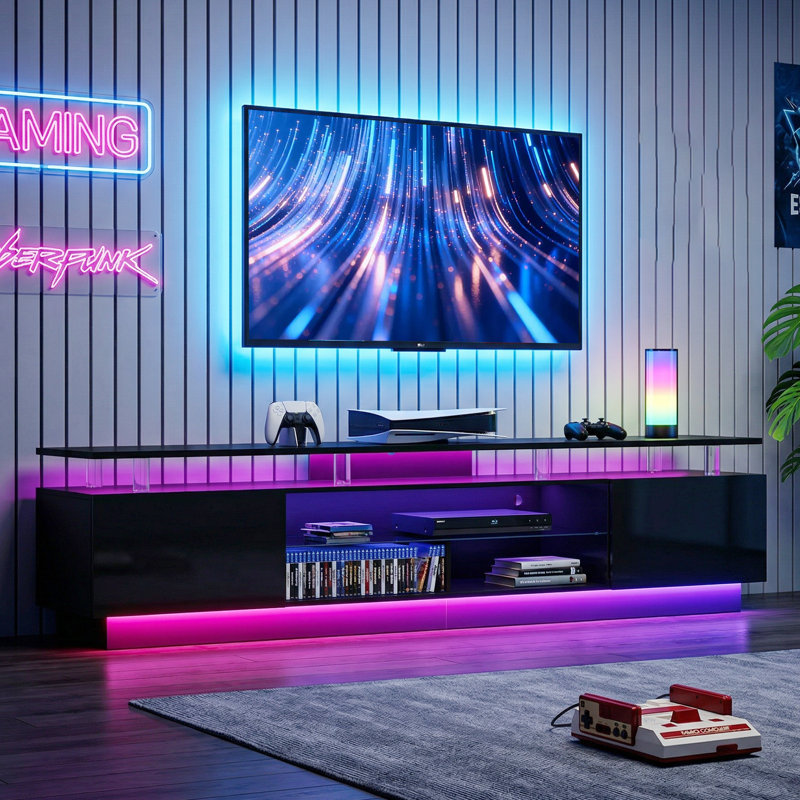 Console multimédia moderne avec rangement, 80", Black