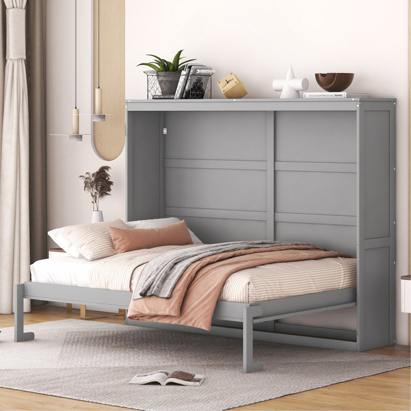 Full Size Murphy Bed Wall Bed, Gray, Full