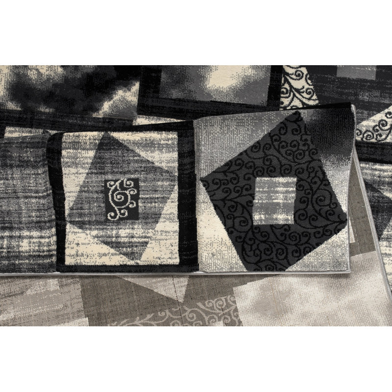 Tapis abstrait blanc / gris anthracite Tyka, Rectangle 5 pi 2 po x 7 pi 5 po