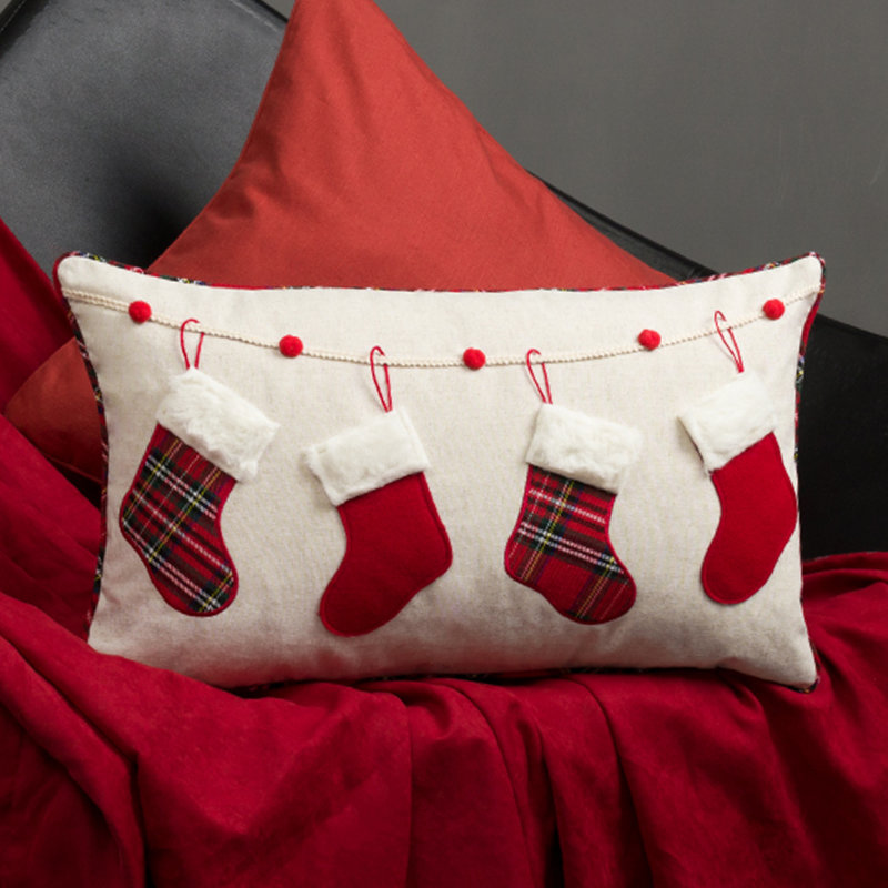 Decorative Christmas Applique Throw Pillow Cover 12x20 Inch