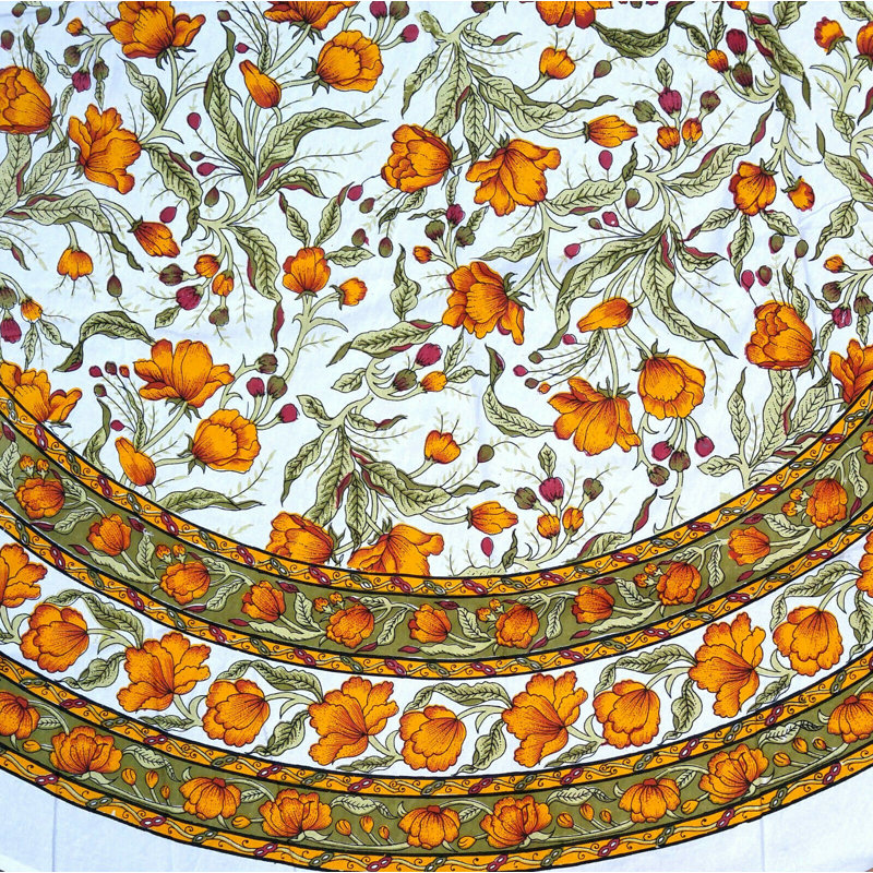 Grinnell French Floral Cotton Tablecloth, Amber White, 60" W x 90" L