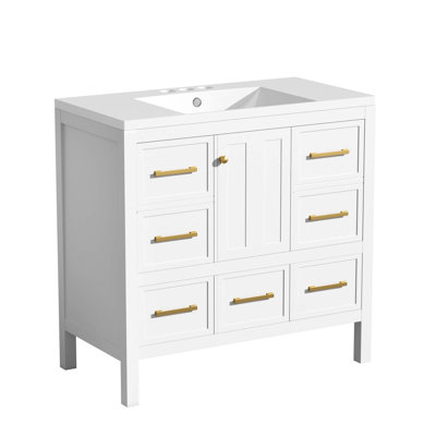 Ensemble de meuble-lavabo 72 po avec lavabo en résine, armoire de rangement en bois massif, ensemble de meuble-lavabo autoportant avec 5 tiroirs et portes à fermeture douce