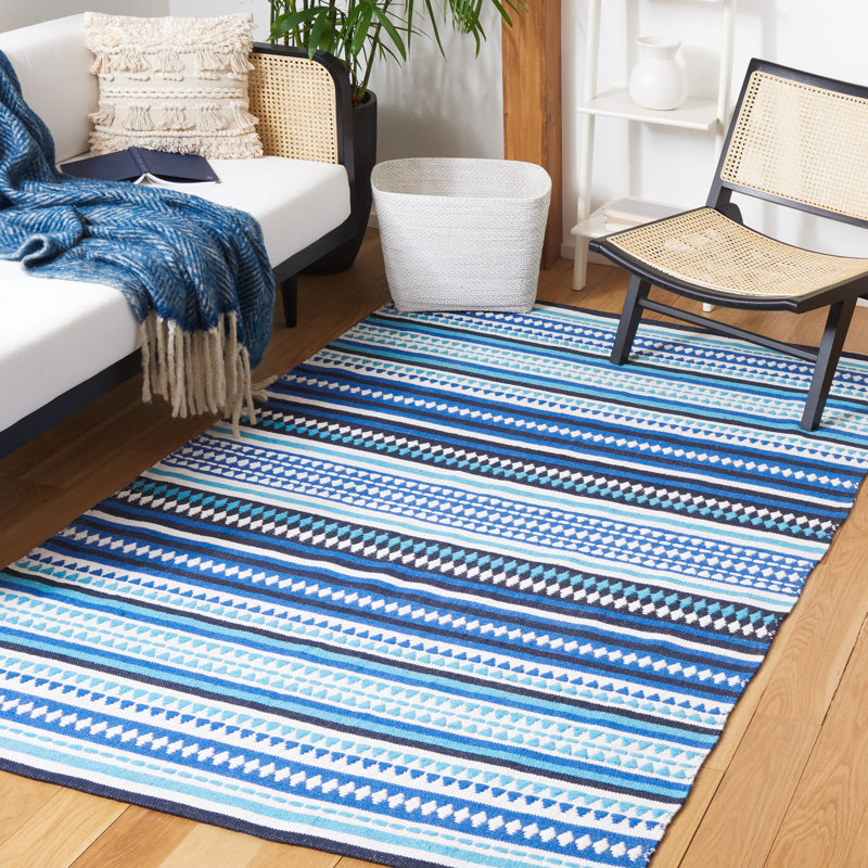 Brhianna Hand Woven Cotton Striped Rug, Rectangle 5' x 8'