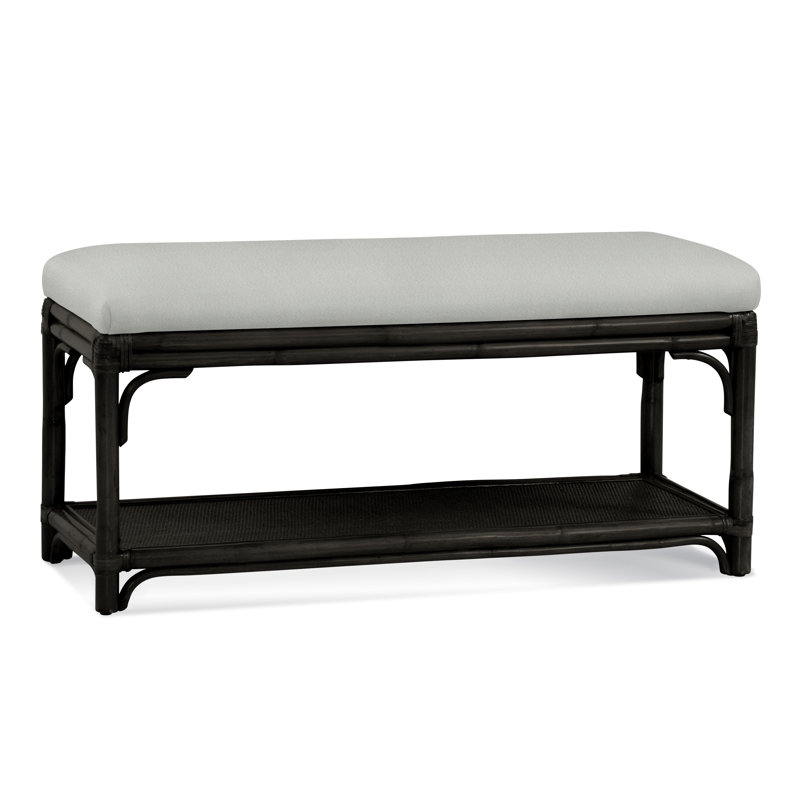 Summer Retreat Wicker Shelf Storage Bench, Antique Black, White Textured Performance; 0865-91