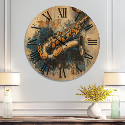 Midnight Brass Solo - Grande horloge murale de style Mid-Century, imprimée sur bois
