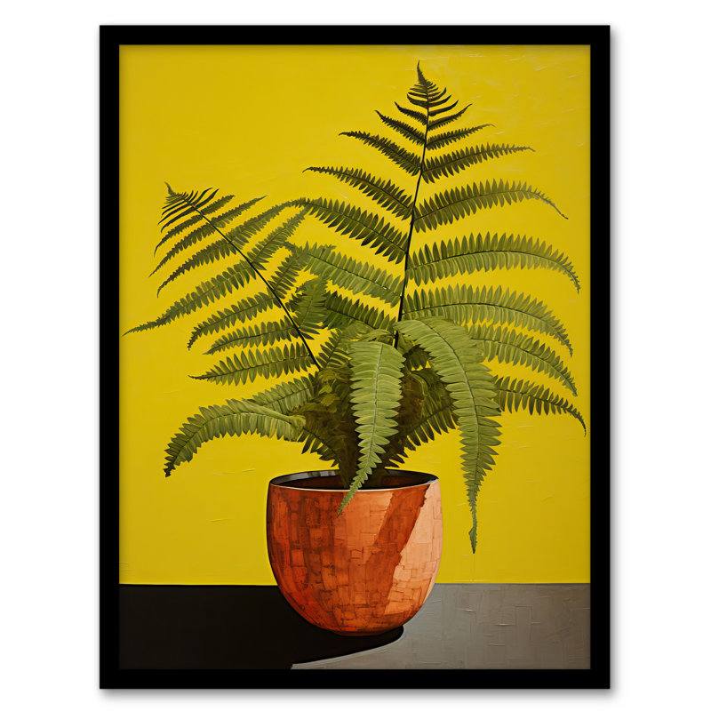 Flourishing Ferns House Plant On Yellow - Single Picture Frame Print
