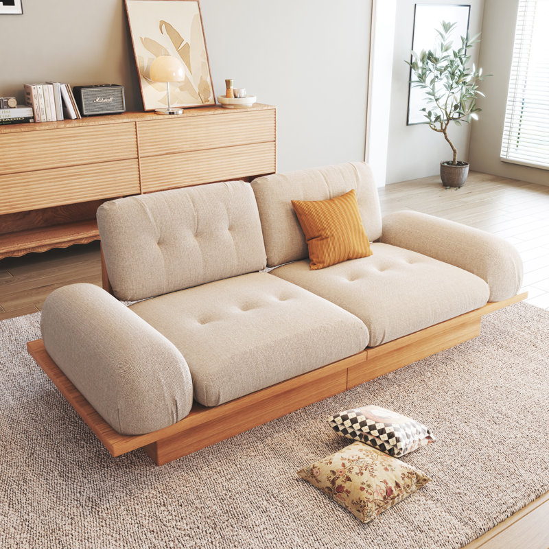 86.62 Inch Two Seaters Beige Linen Fabric Loveseat Upholstery Sectional Sofa 