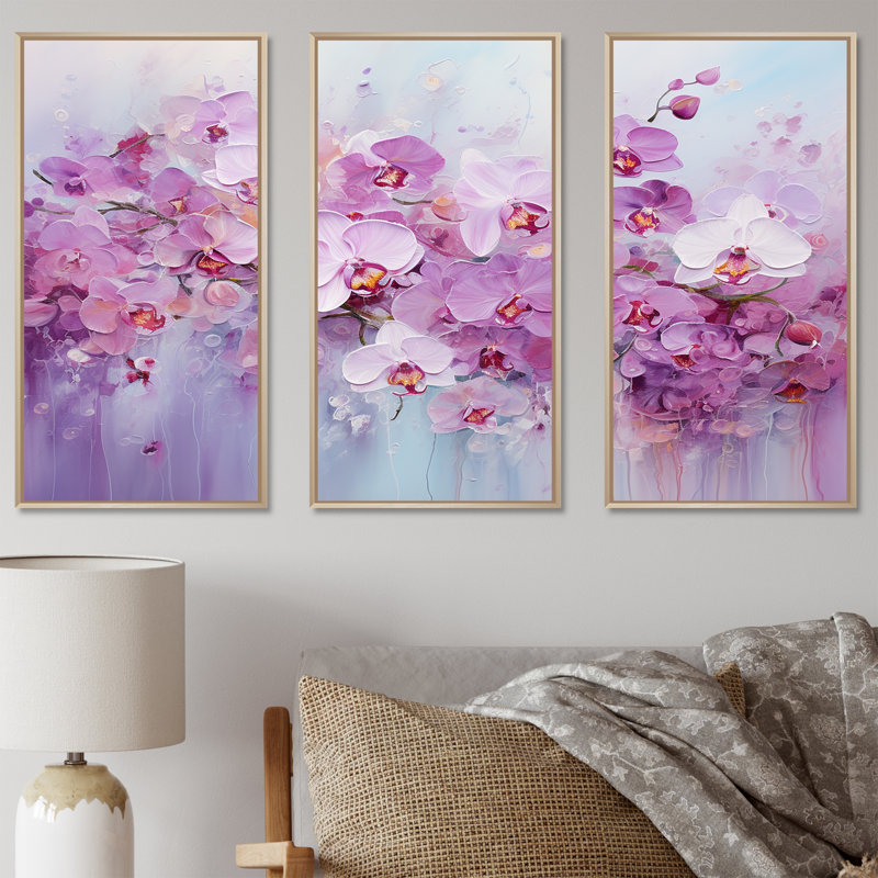 Pensées mauves Blooming Field - ensemble d'art mural sur toile Flower Field, Cadre naturel flottant