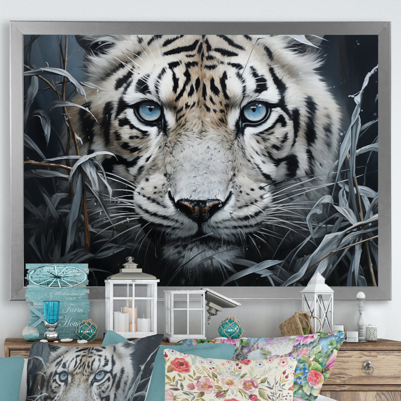 «Tiger Mysterious Watcher II» - Impression, H 30 po x l 40 po x P 1,5 po, Cadre photo argenté