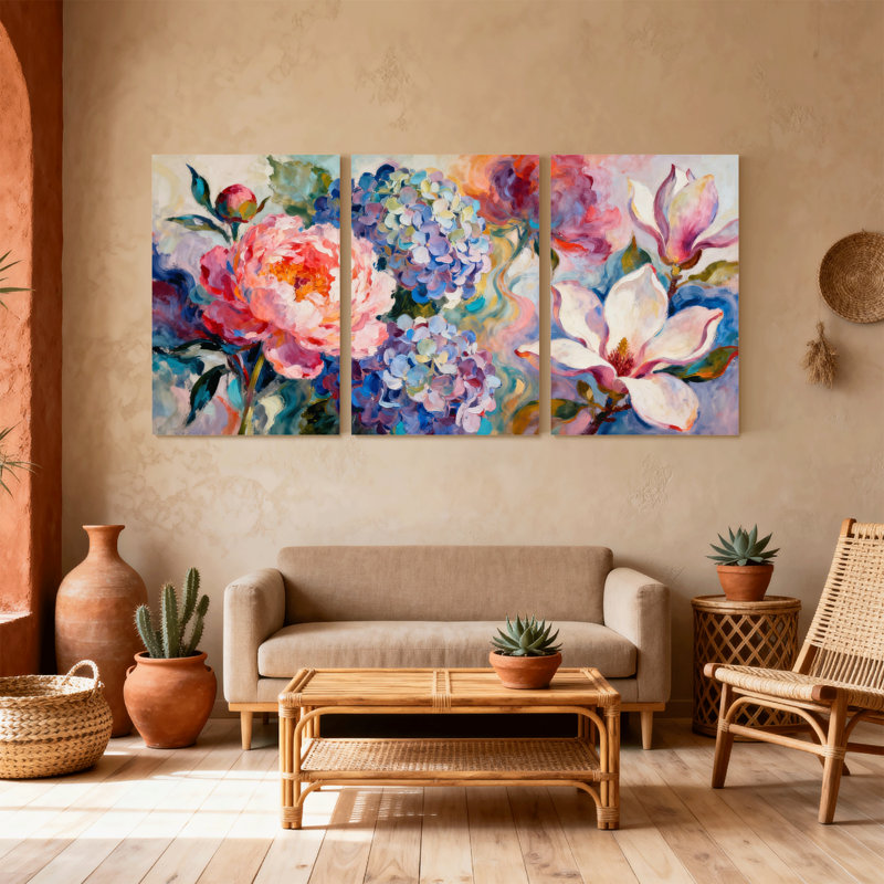 Plantes et fleurs, ensemble de 3 impressions sur toile, H 18 po x l 36 po