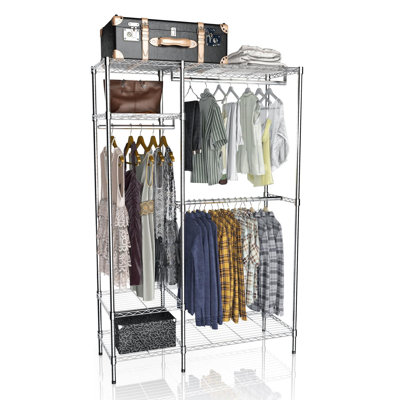 Support à vêtements en métal à vêtements en métal Rebrilliant avec étagères en forme de vêtement en métal à 3 tringles penderie de rangement réglable armoire