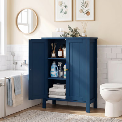 Meuble de salle de bain bleu marine de 60 cm de large avec 2 portes et 3 étagères